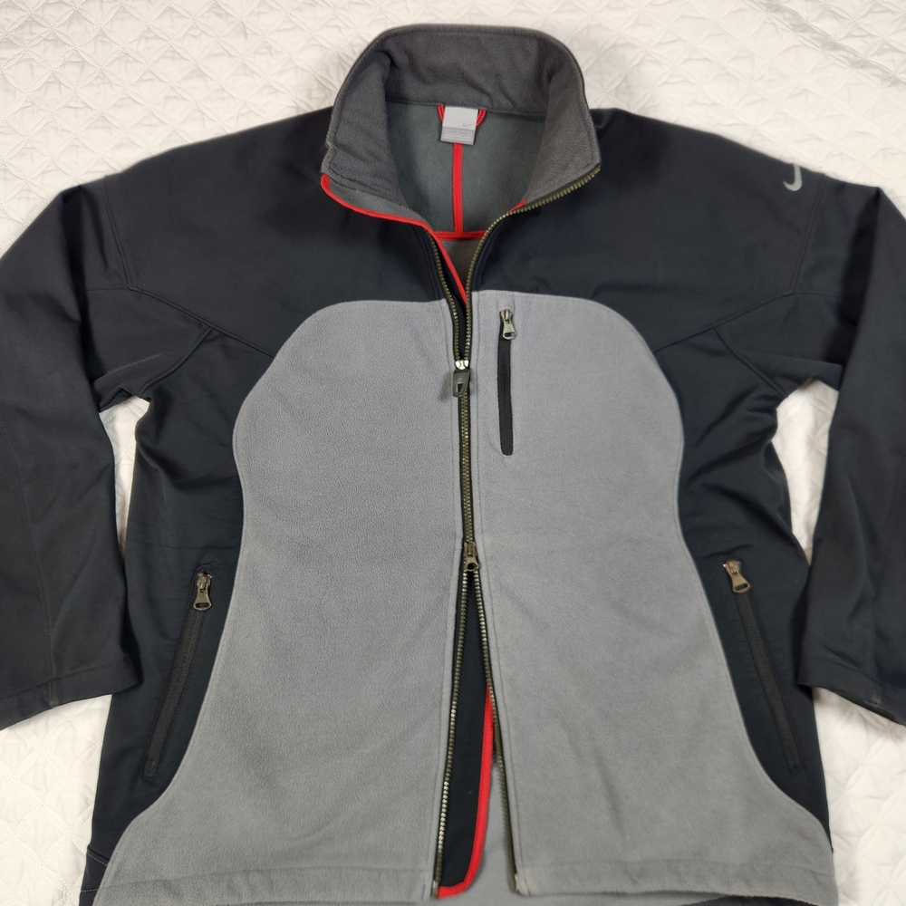 Nike Softshell Black & Gray Fleece Full-Zip Jacket Mens Large L